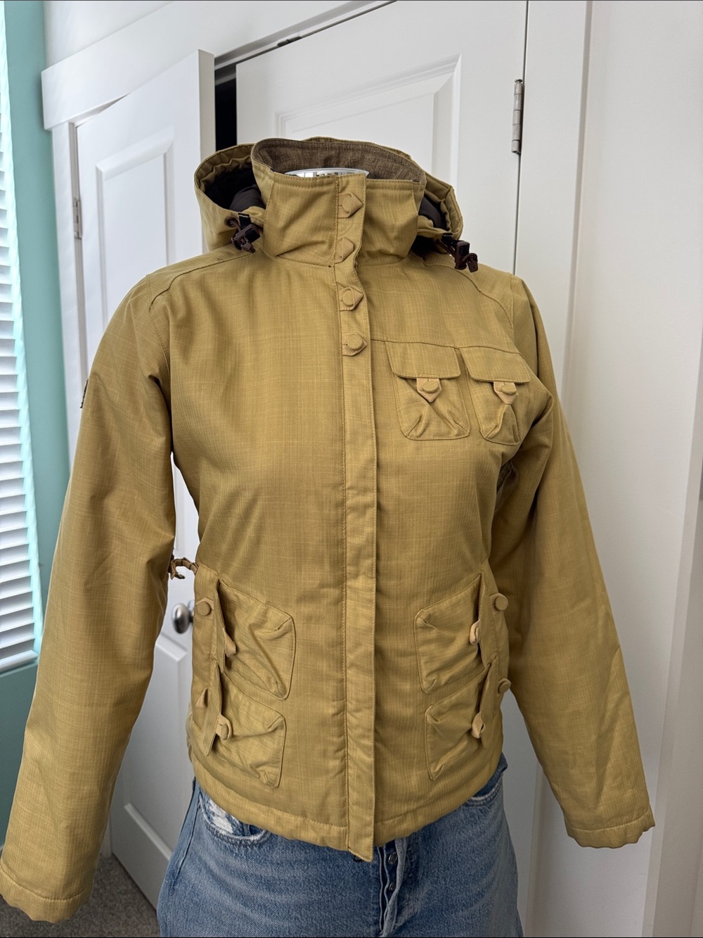 Orange Ski Khaki Hooded  Jacket